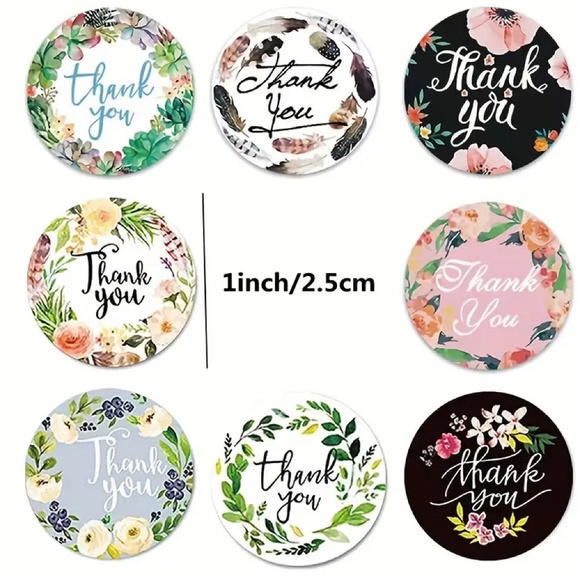Multi Floral Pattern Thank You Stickers 500 - Picture 1 of 5